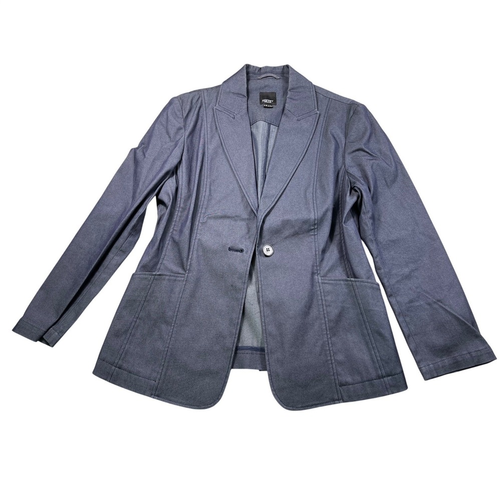 Esprit Collection Women's Size 9 Blue Gray Longline Blazer Single Button Career